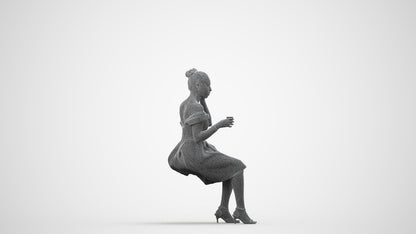 3D scanned woman formalaffairs formal, photorealistic archviz people for Enscape and SketchUp, wireframe side view