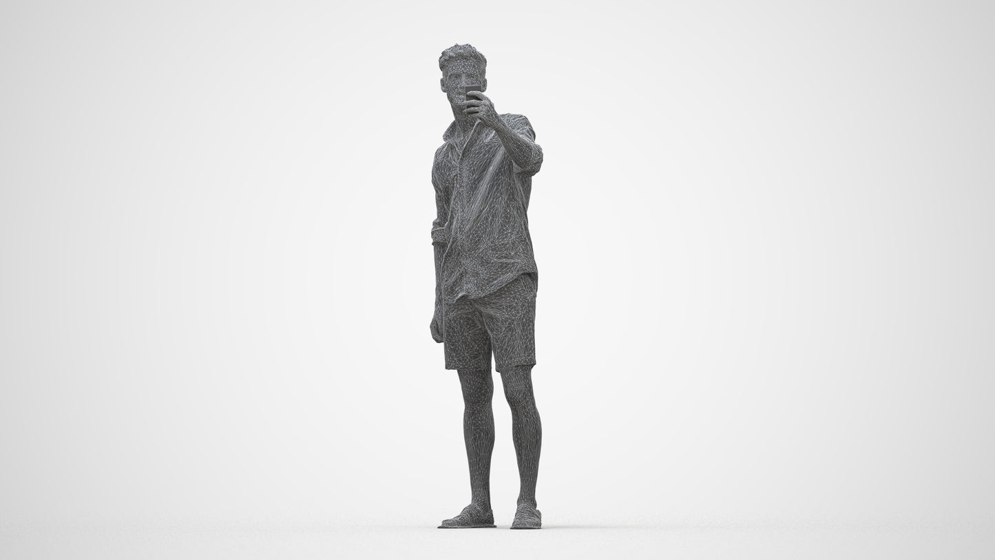 photogrammetry 3D man casual standing, realistic human model archviz FBX, wireframe back view
