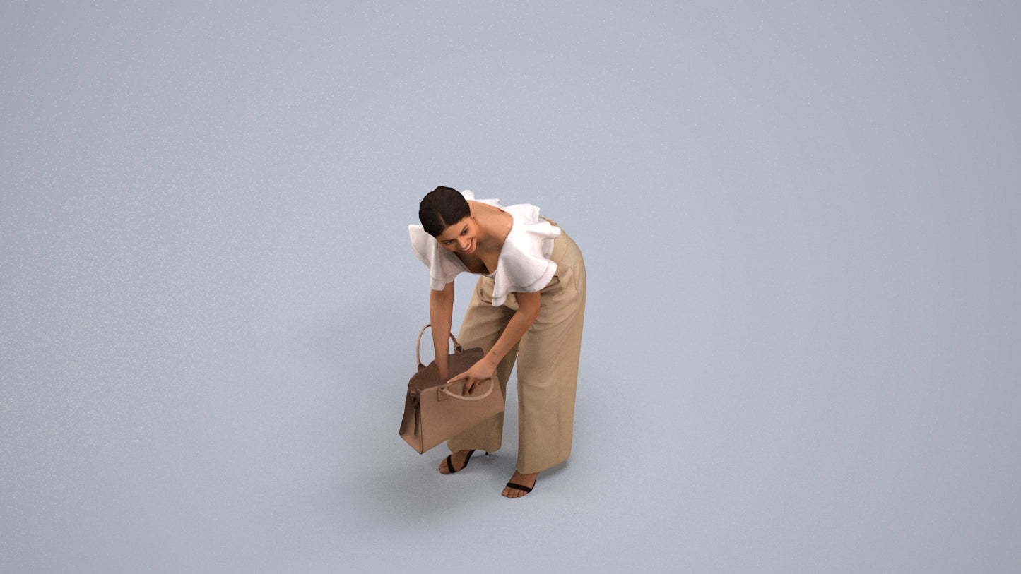 3D scanned woman standing business, photorealistic archviz people for Enscape and SketchUp, back view render