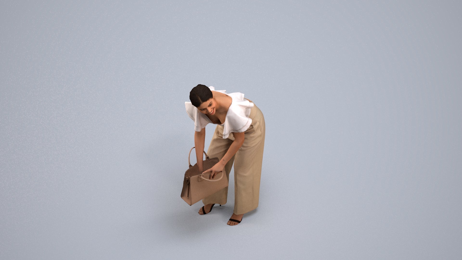 3D scanned woman standing business, photorealistic archviz people for Enscape and SketchUp, back view render