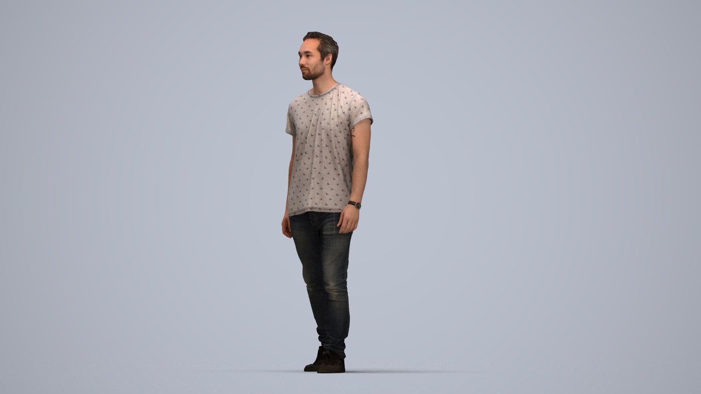 realistic 3D human man casual walking, archviz people FBX OBJ for Blender, top-down view render
