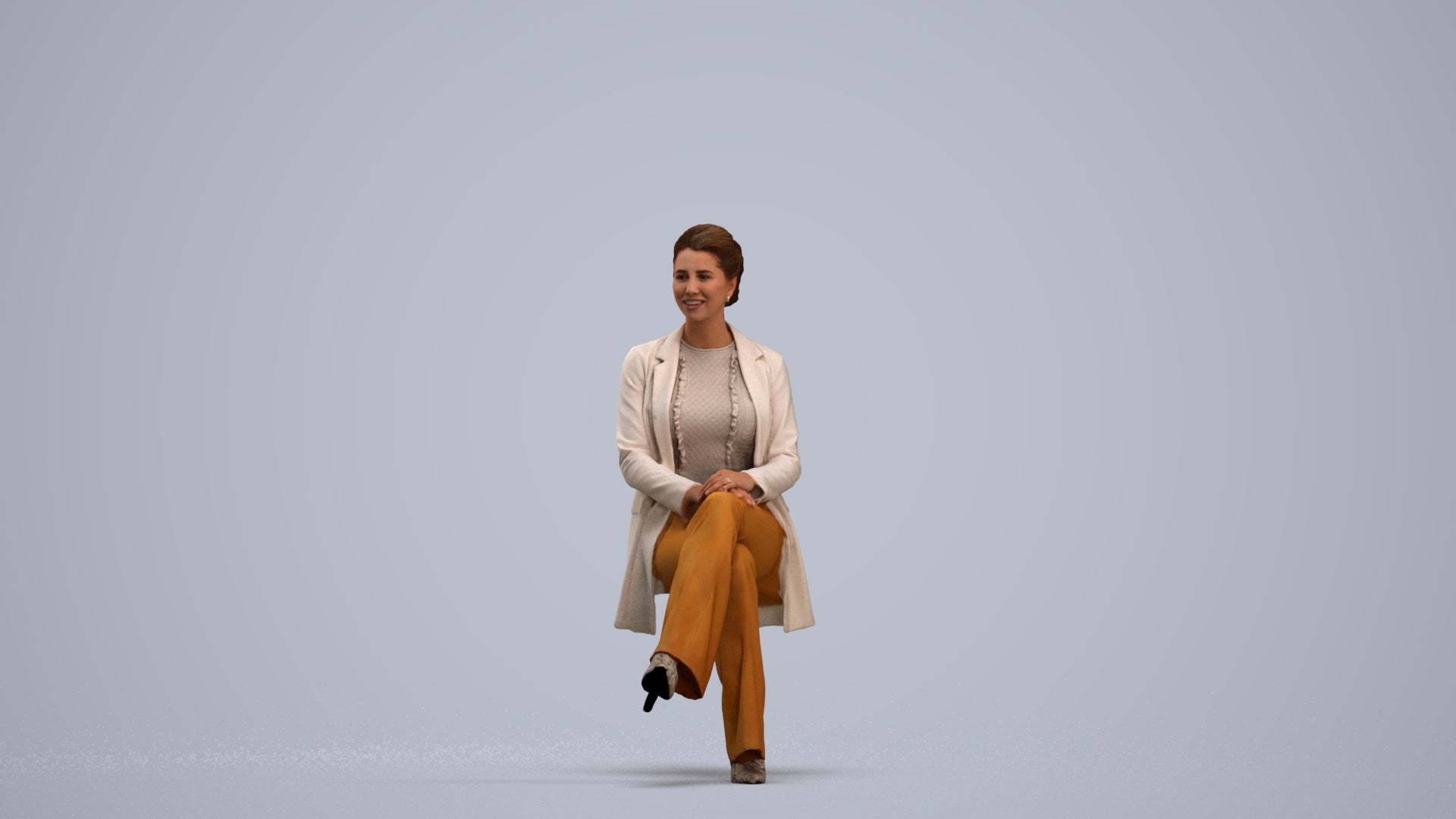 realistic 3D woman business sitting, scanned archviz people for Blender and 3ds Max, standing pose render