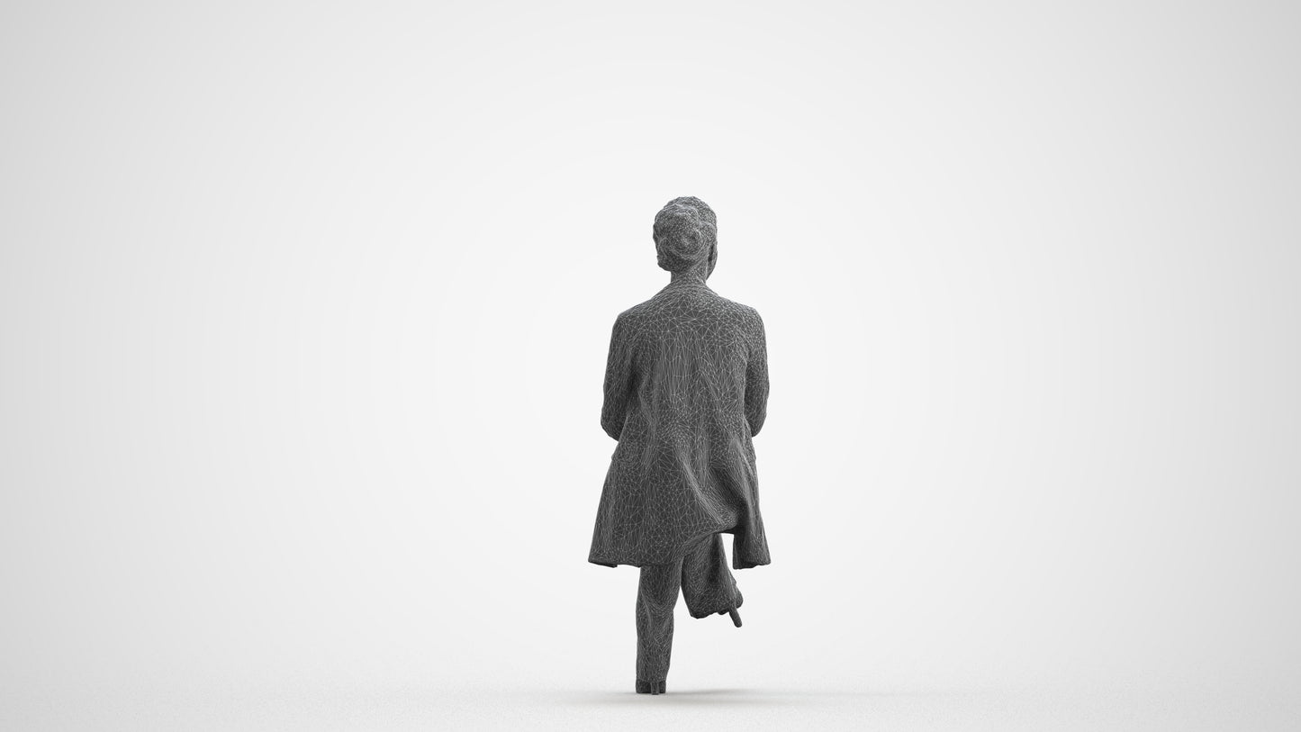 realistic 3D woman business sitting, scanned archviz people for Blender and 3ds Max, wireframe front view