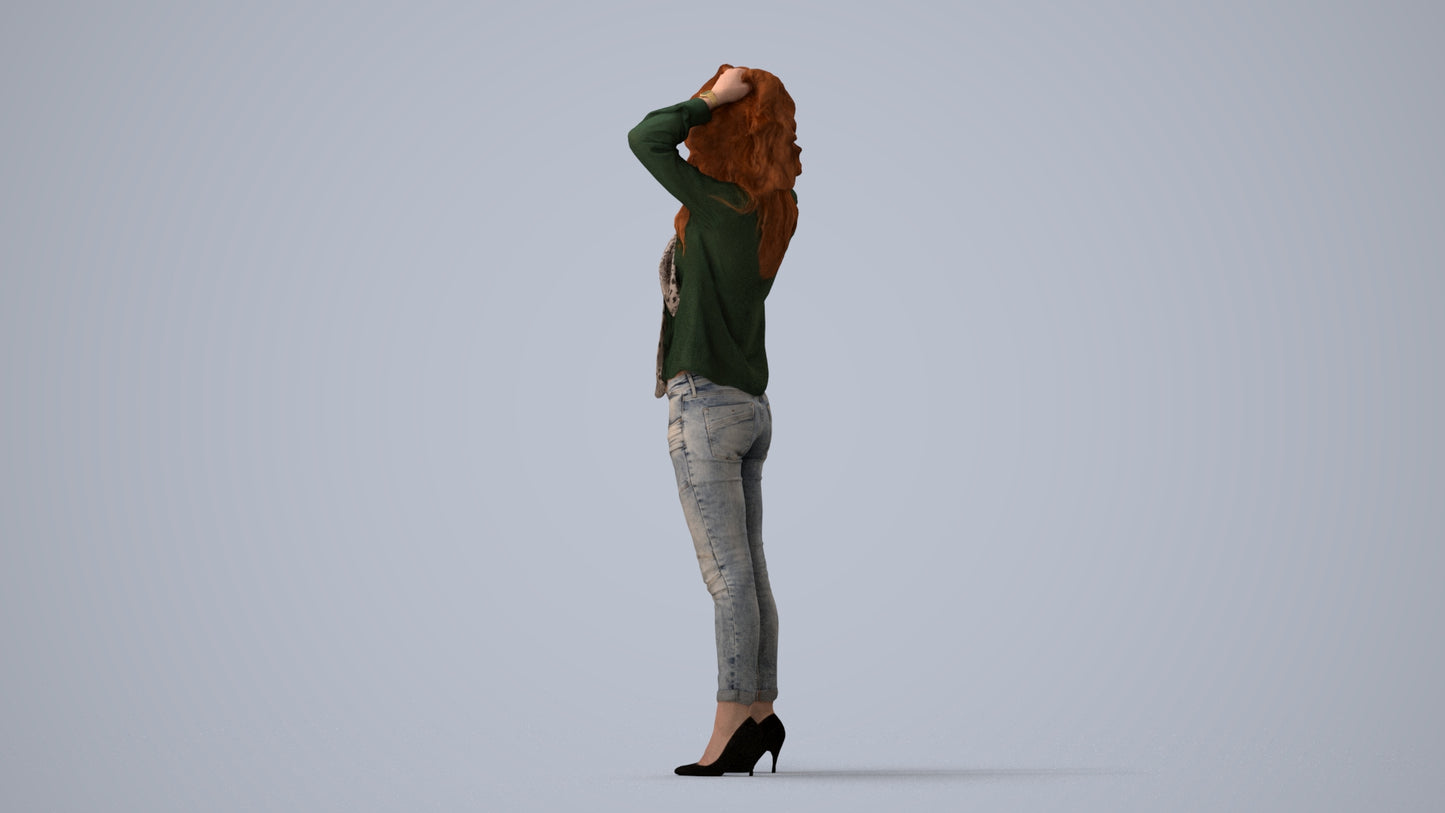 scanned 3D woman casual standing, photogrammetry people for Enscape and V-Ray, three-quarter view render