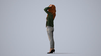 scanned 3D woman casual standing, photogrammetry people for Enscape and V-Ray, three-quarter view render