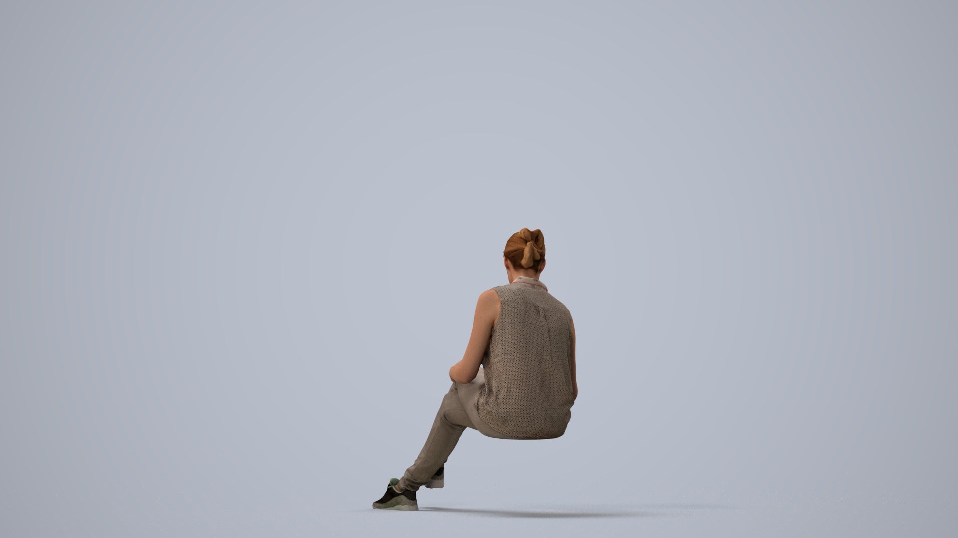 realistic 3D people woman casual sitting, render-ready for V-Ray and Corona, FBX OBJ, three-quarter view render