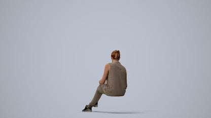 realistic 3D people woman casual sitting, render-ready for V-Ray and Corona, FBX OBJ, three-quarter view render