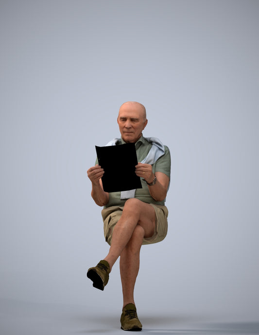 realistic 3D people senior man casual sitting, render-ready for V-Ray and Corona, FBX OBJ