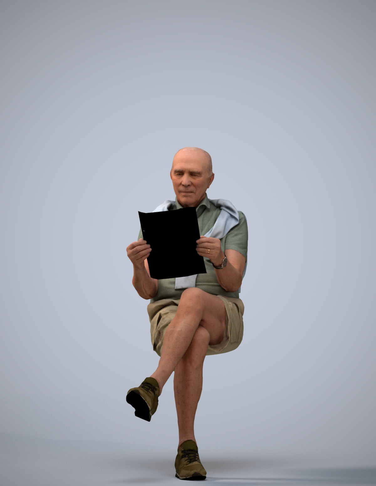 realistic 3D people senior man casual sitting, render-ready for V-Ray and Corona, FBX OBJ