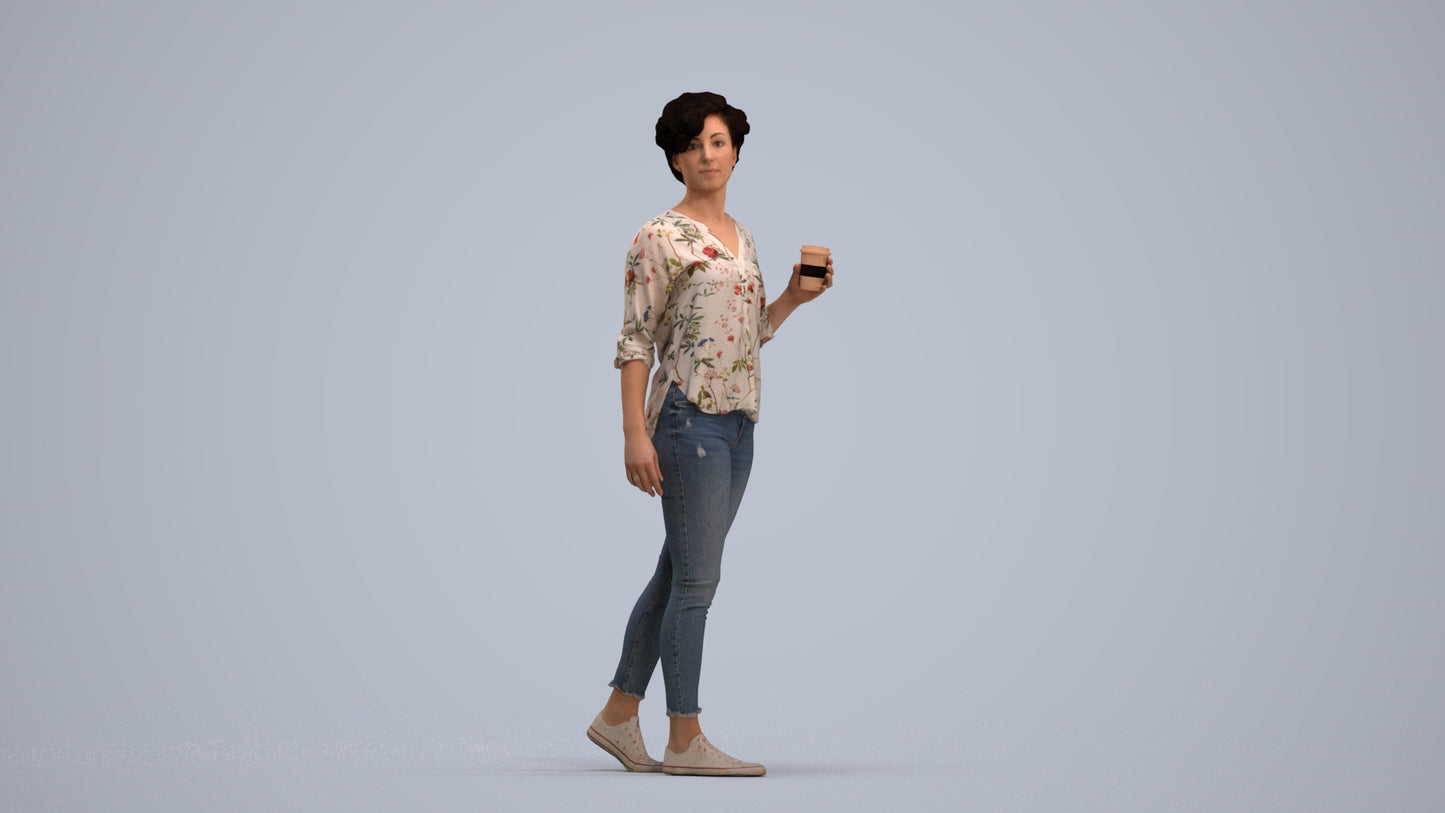 scanned 3D woman casual walking, photogrammetry people for Enscape and V-Ray, standing pose render