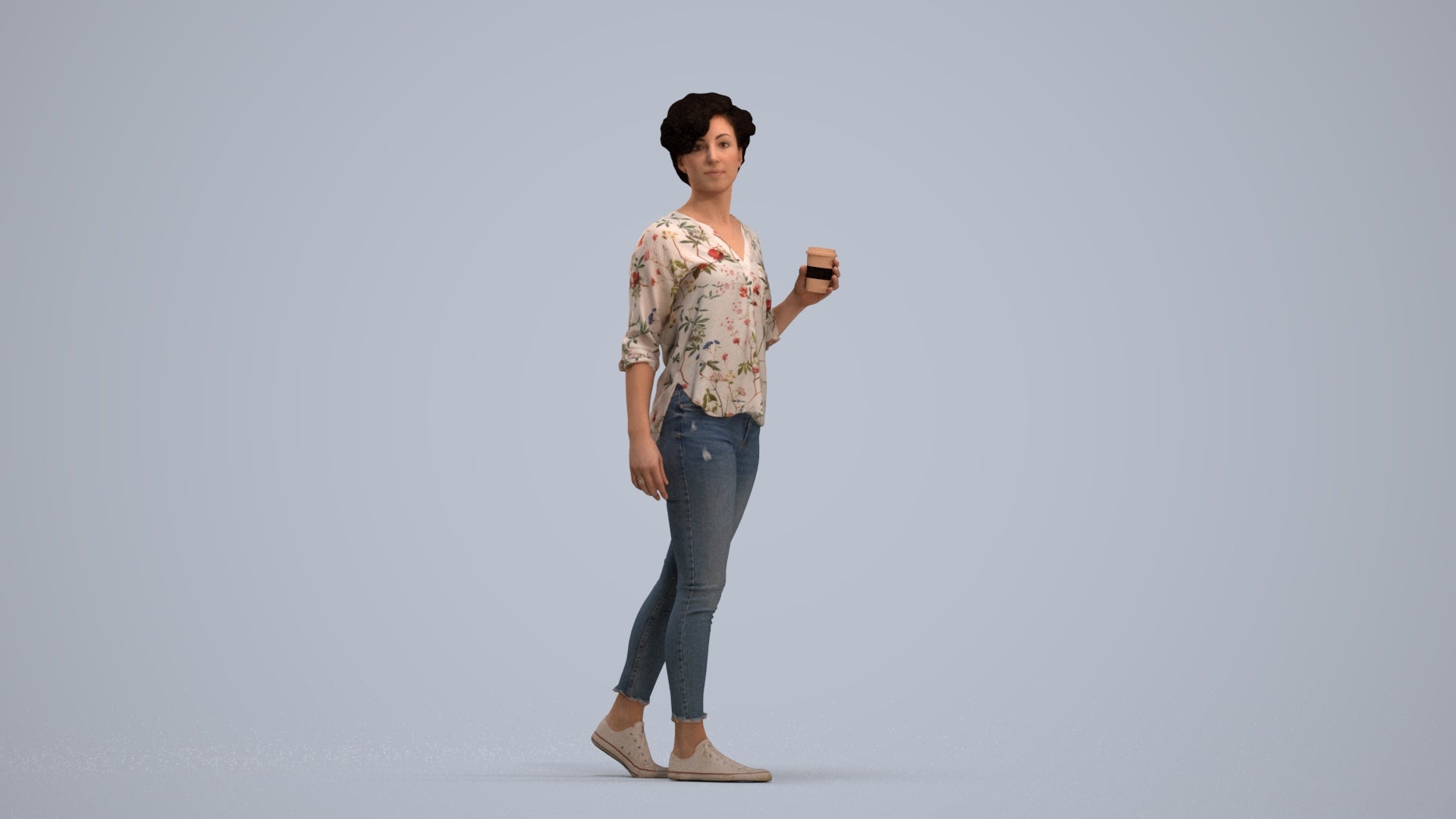 scanned 3D woman casual walking, photogrammetry people for Enscape and V-Ray, standing pose render