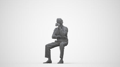 realistic 3D man business sitting, scanned archviz people for Blender and 3ds Max, wireframe back view