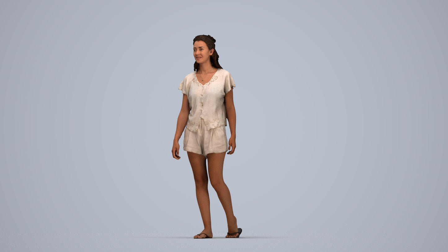 3D people model woman casual walking, scanned human for 3ds Max rendering, top-down view render