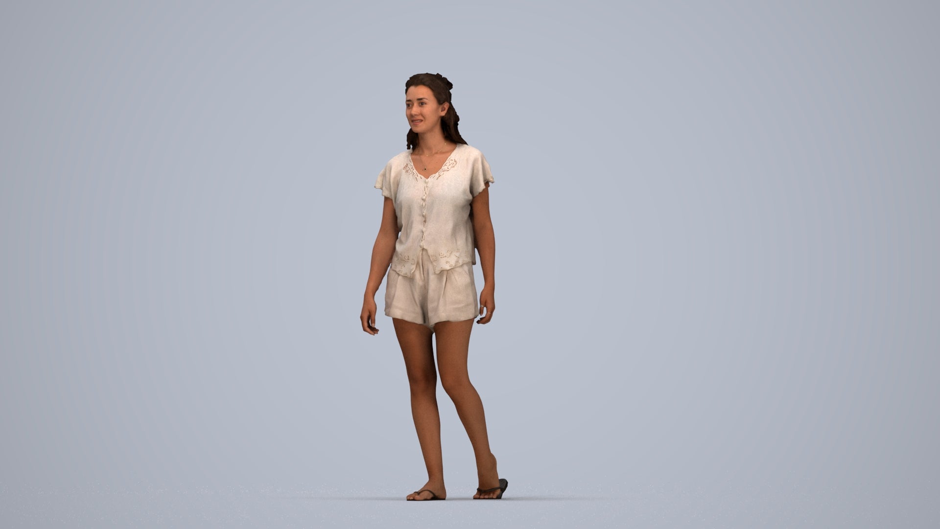 3D people model woman casual walking, scanned human for 3ds Max rendering, top-down view render