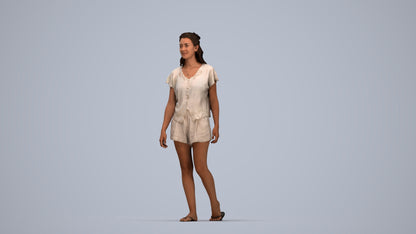 3D people model woman casual walking, scanned human for 3ds Max rendering, top-down view render