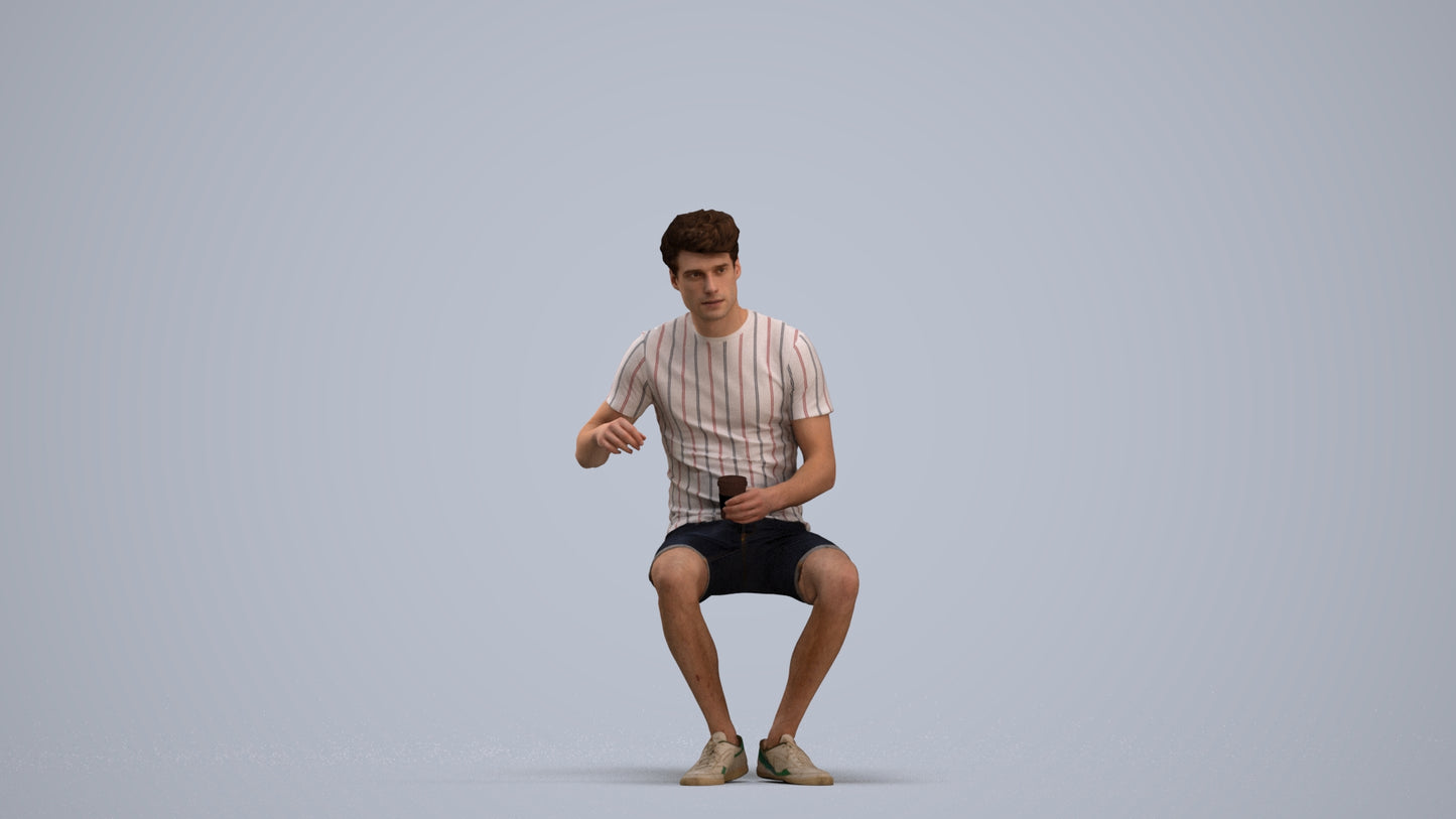 photogrammetry 3D man casual sitting, realistic human model archviz FBX, standing pose render