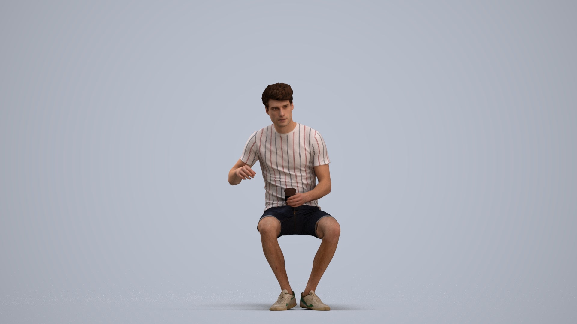 photogrammetry 3D man casual sitting, realistic human model archviz FBX, standing pose render