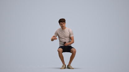 photogrammetry 3D man casual sitting, realistic human model archviz FBX, standing pose render