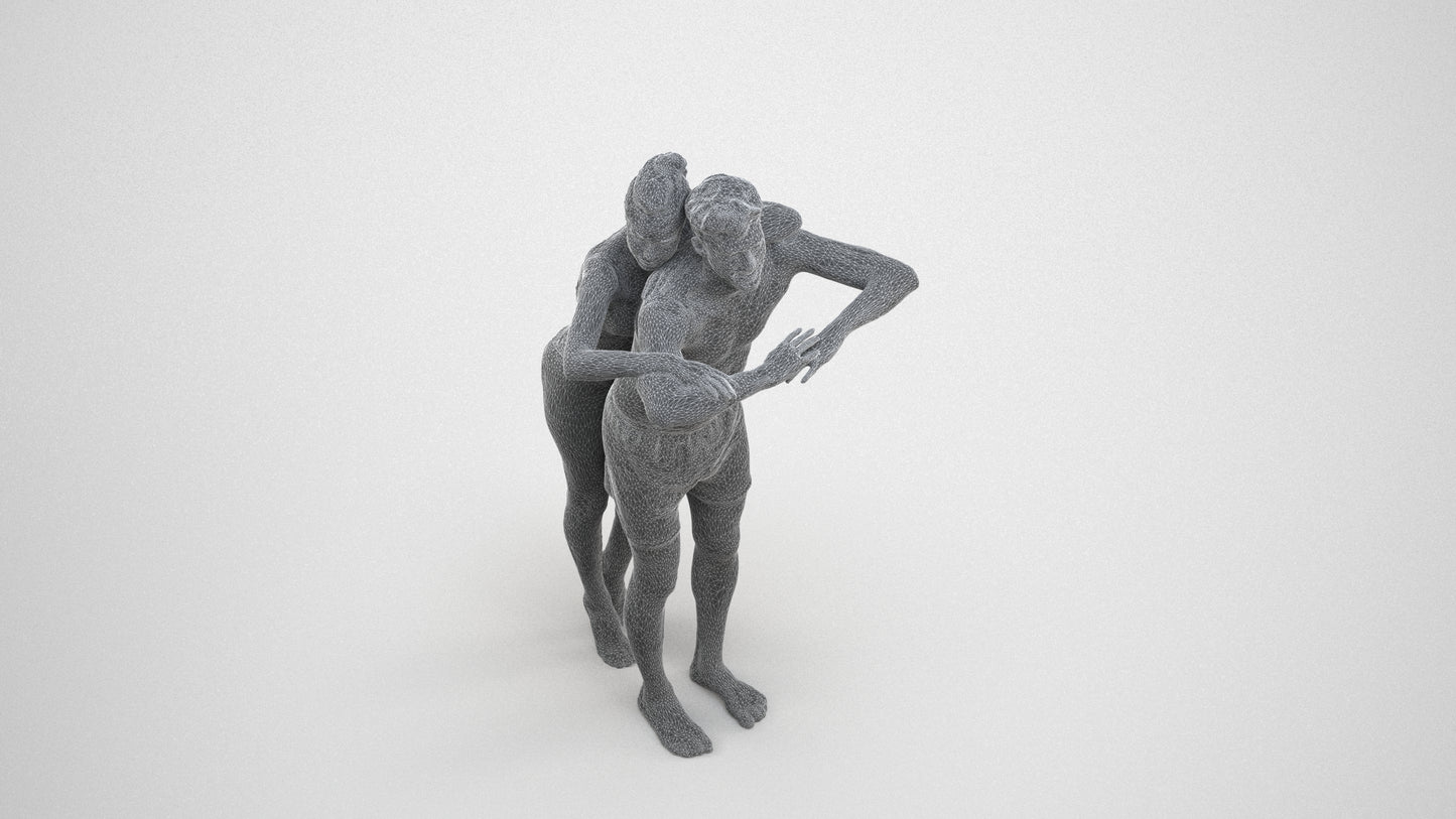 3D scanned man pool, photorealistic archviz people for Enscape and SketchUp, wireframe three-quarter view