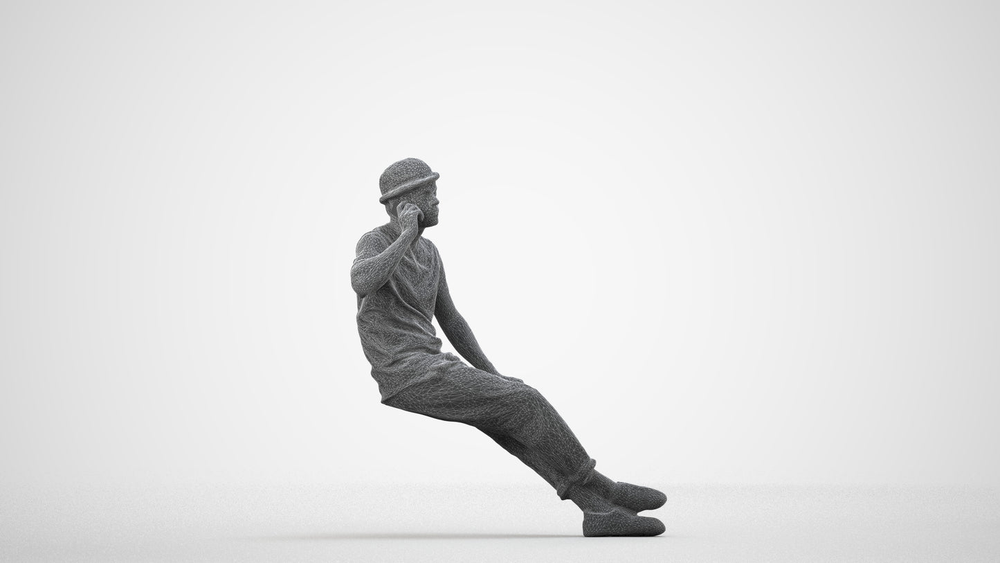 photogrammetry 3D man casual sitting, realistic human model archviz FBX, wireframe side view