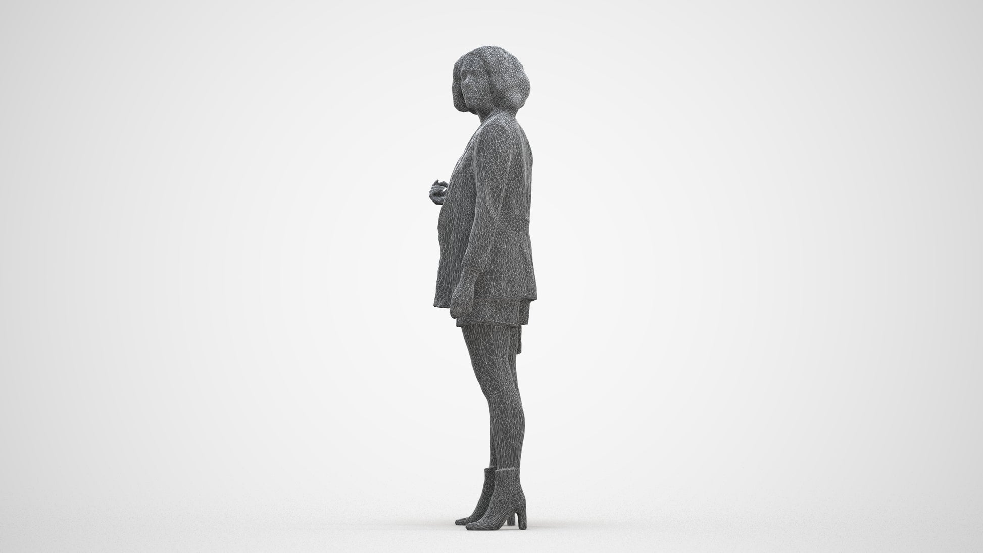 realistic 3D woman business standing, scanned archviz people for Blender and 3ds Max, three-quarter front view render