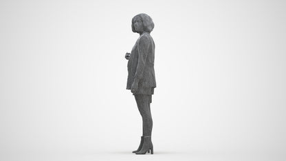 realistic 3D woman business standing, scanned archviz people for Blender and 3ds Max, three-quarter front view render