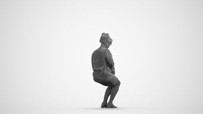 3D scanned woman sitting casual, photorealistic archviz people for Enscape and SketchUp, wireframe front view