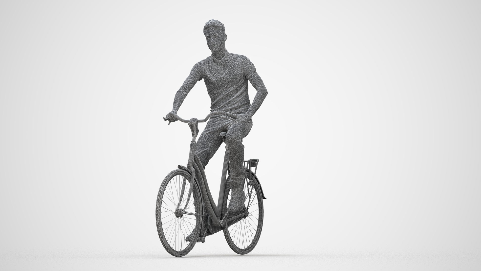 realistic 3D people man casual cycling, render-ready for V-Ray and Corona, FBX OBJ, wireframe back view