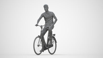 realistic 3D people man casual cycling, render-ready for V-Ray and Corona, FBX OBJ, wireframe back view