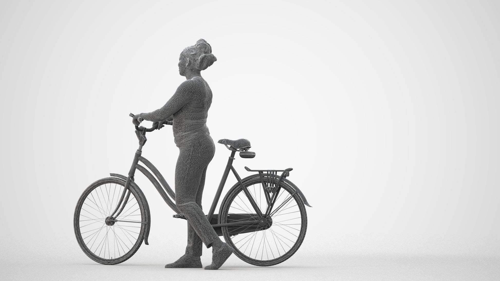 realistic 3D woman casual cycling, scanned archviz people for Blender and 3ds Max, square thumbnail