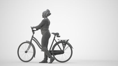 realistic 3D woman casual cycling, scanned archviz people for Blender and 3ds Max, square thumbnail
