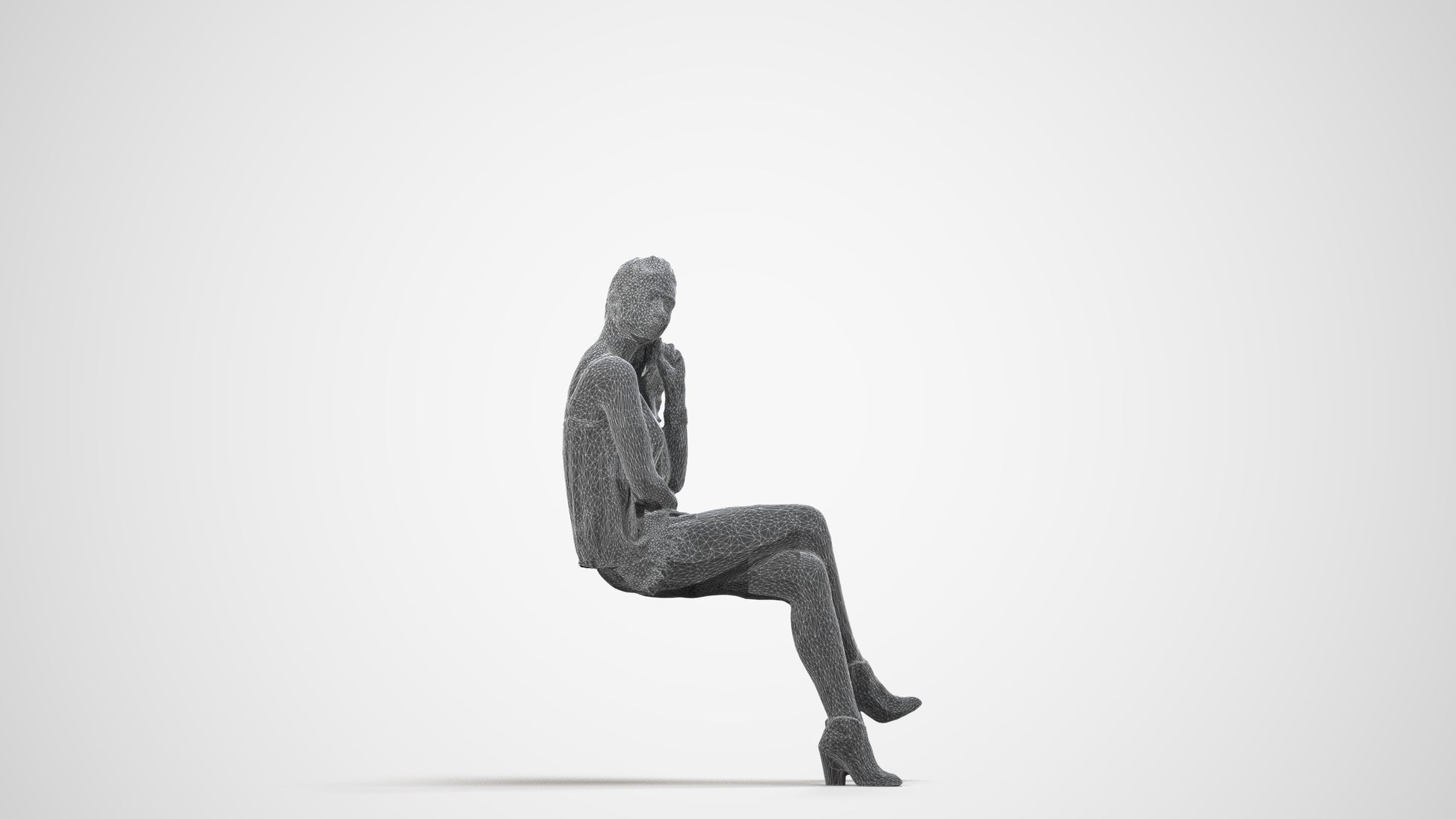 realistic 3D people girl casual sitting, render-ready for V-Ray and Corona, FBX OBJ, wireframe side view