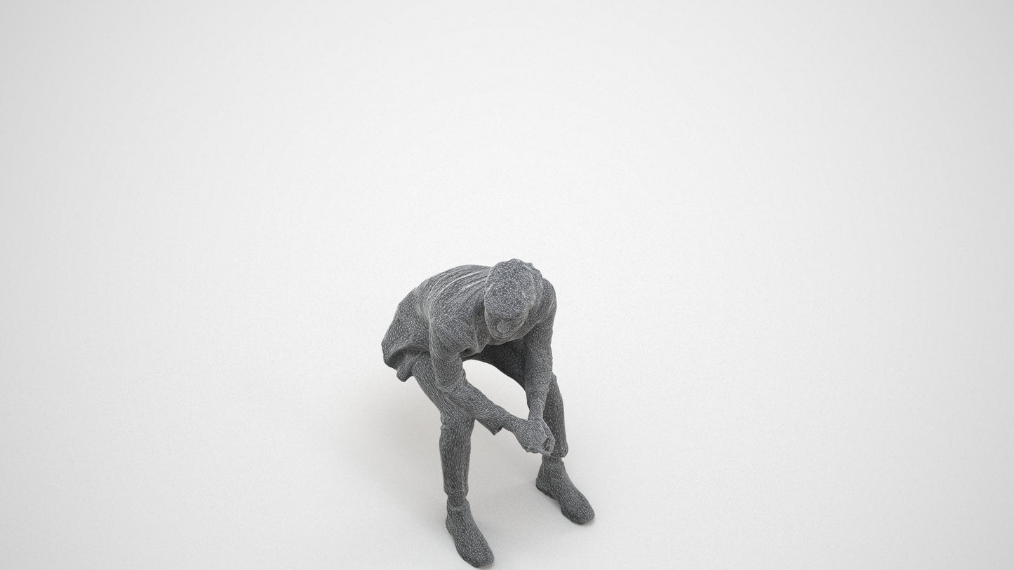 photogrammetry 3D man business sitting, realistic human model archviz FBX, wireframe three-quarter view