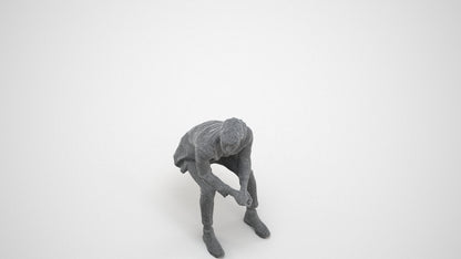 photogrammetry 3D man business sitting, realistic human model archviz FBX, wireframe three-quarter view
