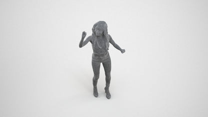 3D human model woman casual standing, photogrammetry scanned person for archviz, wireframe three-quarter view