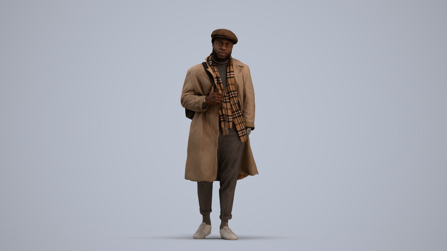 3D human model man casual walking, photogrammetry scanned person for archviz, standing pose render