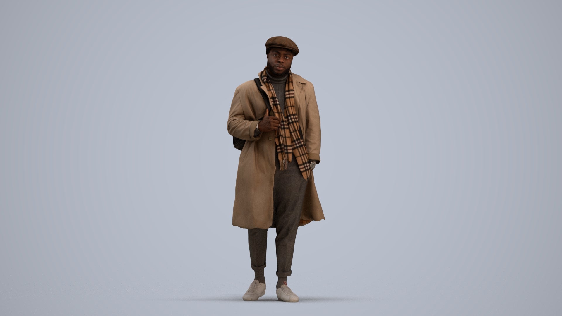 3D human model man casual walking, photogrammetry scanned person for archviz, standing pose render