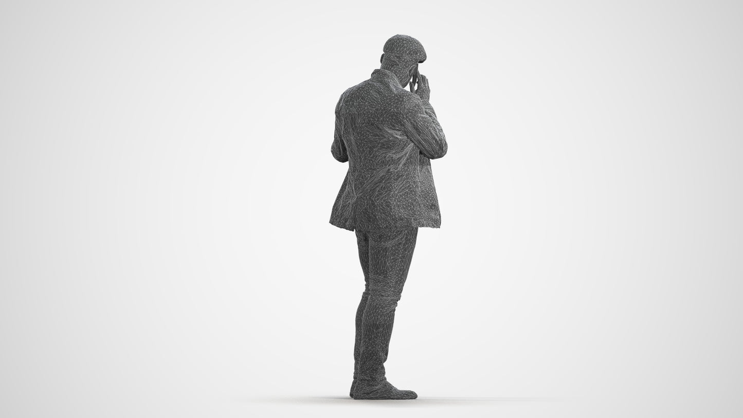 3D human model man casual standing, photogrammetry scanned person for archviz, wireframe front view