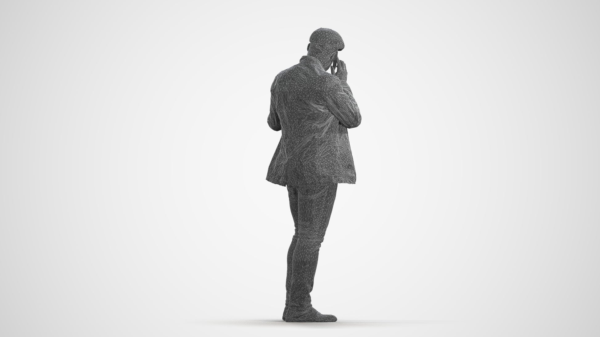 3D human model man casual standing, photogrammetry scanned person for archviz, wireframe front view