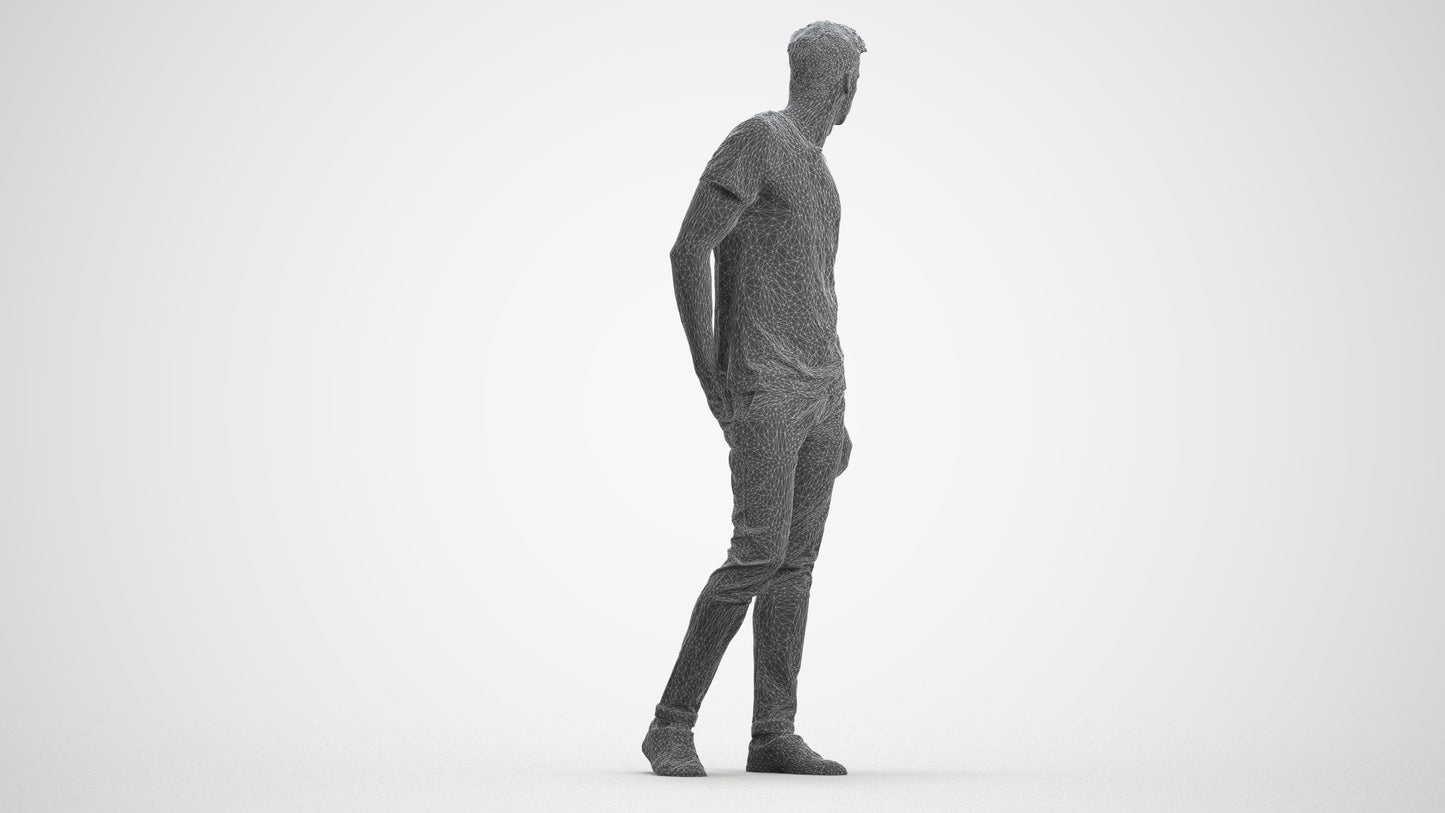 3D scanned man mix casual, photorealistic archviz people for Enscape and SketchUp, wireframe front view