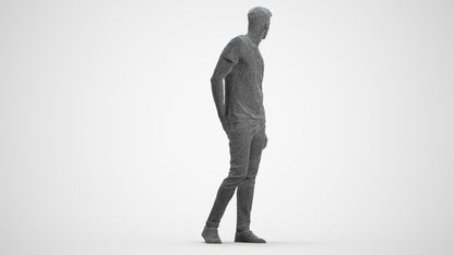 3D scanned man mix casual, photorealistic archviz people for Enscape and SketchUp, wireframe front view