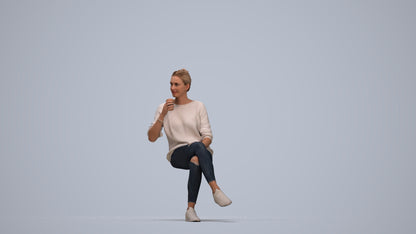 scanned 3D woman casual sitting, photogrammetry people for Enscape and V-Ray, top-down view render