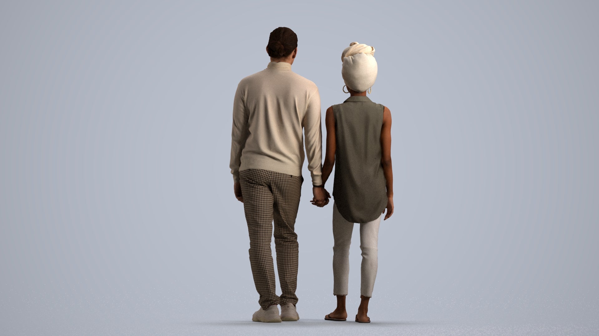 3D human model woman casual couple, photogrammetry scanned person for archviz, front view render