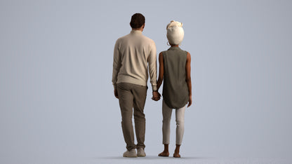 3D human model woman casual couple, photogrammetry scanned person for archviz, front view render