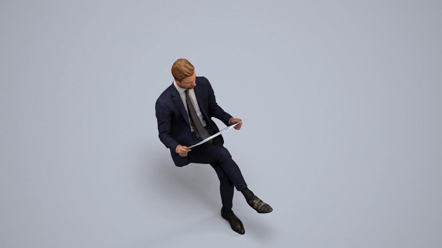 realistic 3D man business, scanned archviz people for Blender and 3ds Max, back view render