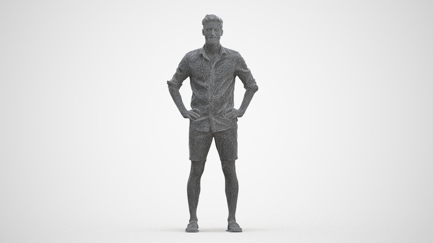 3D scanned man standing casual, photorealistic archviz people for Enscape and SketchUp, three-quarter front view render