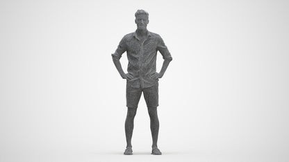 3D scanned man standing casual, photorealistic archviz people for Enscape and SketchUp, three-quarter front view render