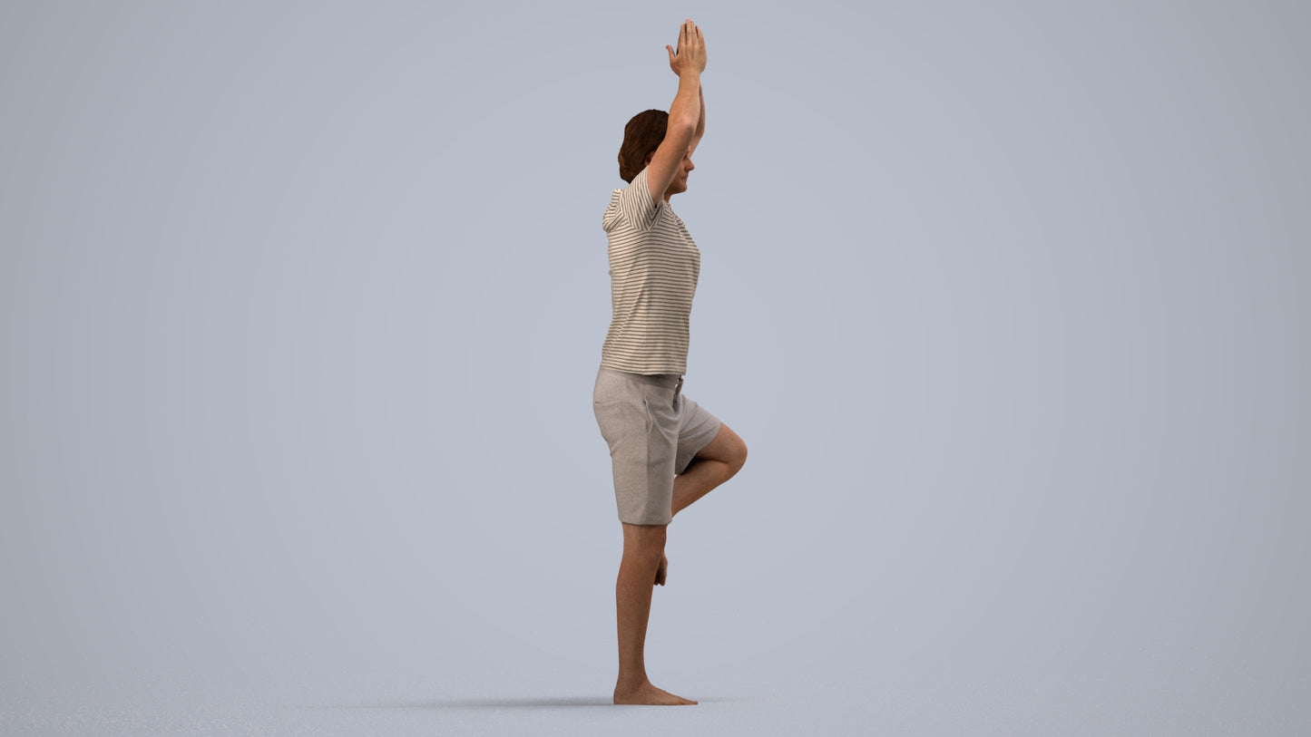 realistic 3D man casual sport, scanned archviz people for Blender and 3ds Max, side view render