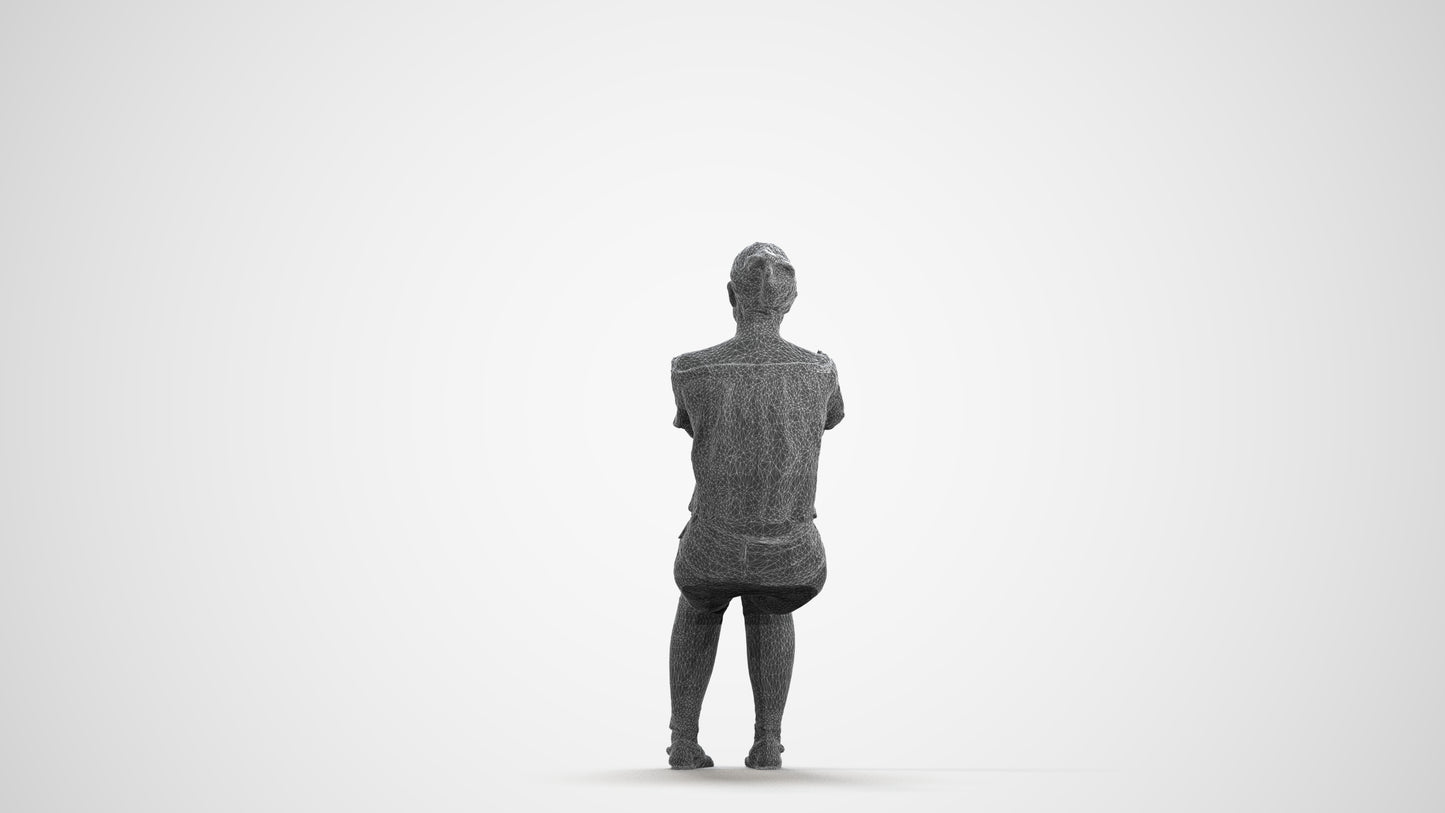 photogrammetry 3D woman casual sitting, realistic human model archviz FBX, wireframe front view