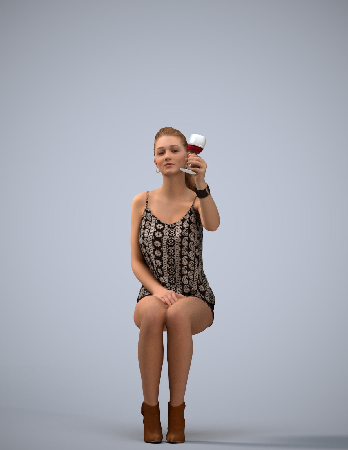 realistic 3D people girl casual sitting, render-ready for V-Ray and Corona, FBX OBJ